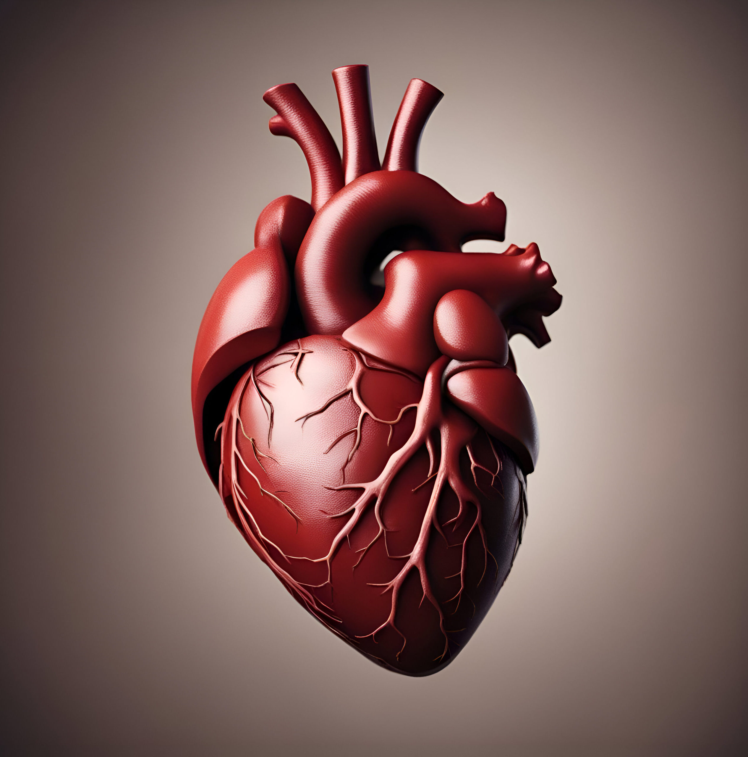 Human heart on gray background. 3d illustration. Copy space.